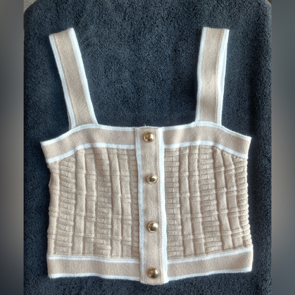 Beige Knit Button Crop Top